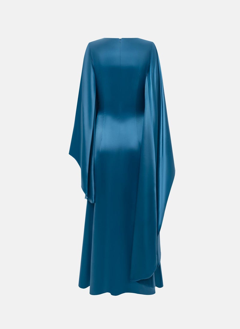 Lichi Satin maxi dress with asymmetrical sleeves - Image 3